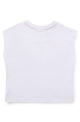 Kids' sleeveless cotton T-shirt with metallic logo, White