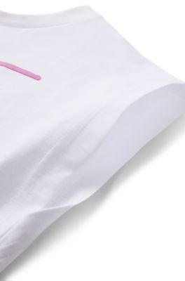 Kids' sleeveless cotton T-shirt with metallic logo, White