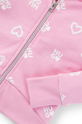 Sudadera con capucha para ni&ntilde;os de algod&oacute;n con corazones y logos, Pink