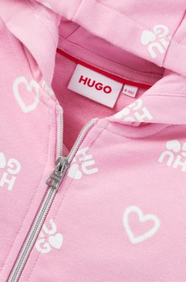 Sudadera con capucha para ni&ntilde;os de algod&oacute;n con corazones y logos, Pink