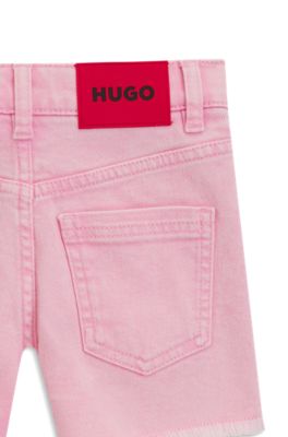 Shorts para ni&ntilde;os en denim el&aacute;stico con costuras inspiradas en los w&eacute;sterns, Pink