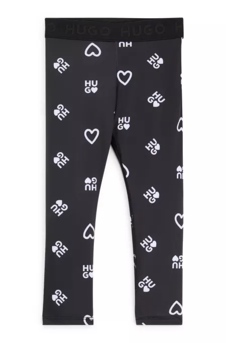 Kids' stretch leggings with logo and hearts print