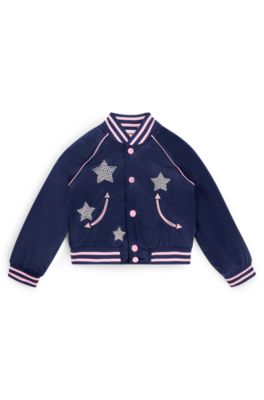 Kids' bomber jacket with branding and stars, Dark Blue
