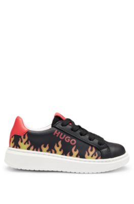 Kids' flame-artwork trainers in nappa leather, Black