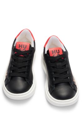 Kids' flame-artwork trainers in nappa leather, Black