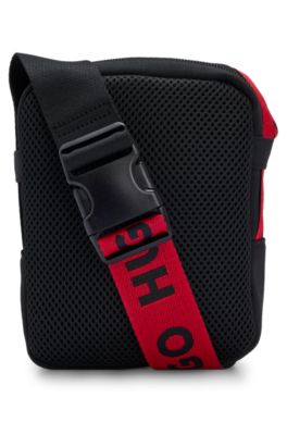 Kids' logo-print messenger bag in canvas, Black