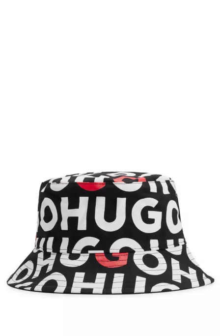 Kids' reversible branded bucket hat in cotton canvas