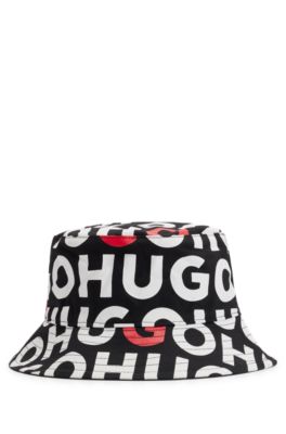 Kids' reversible branded bucket hat in cotton canvas, Black