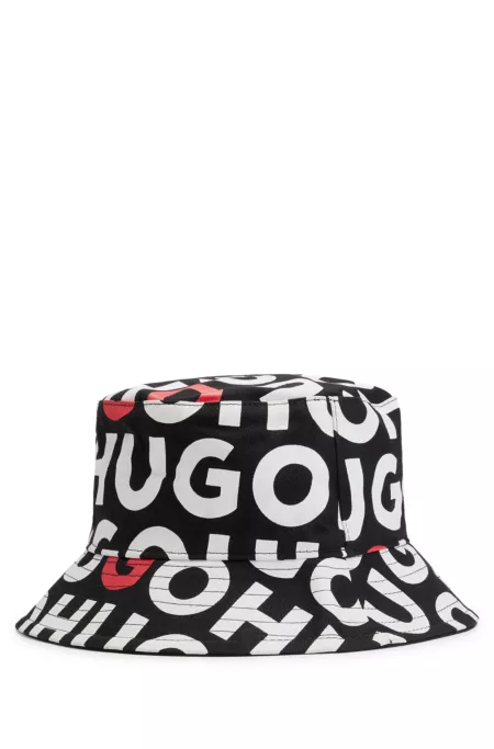 Kids' reversible branded bucket hat in cotton canvas