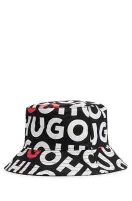 Kids' reversible branded bucket hat in cotton canvas, Black