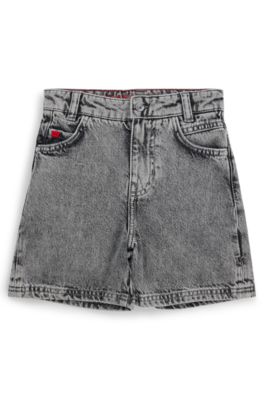 Kids' grey loose-fit shorts in cotton denim, Grey