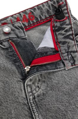 Kids' grey loose-fit shorts in cotton denim, Grey