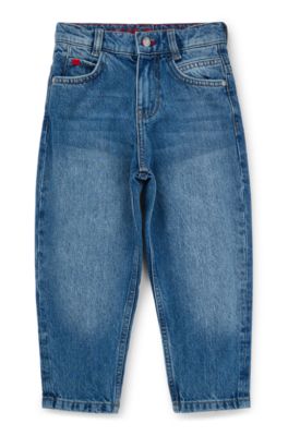 Kids' blue loose-fit jeans in stretch denim, Blue