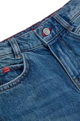 Kids' blue loose-fit jeans in stretch denim, Blue