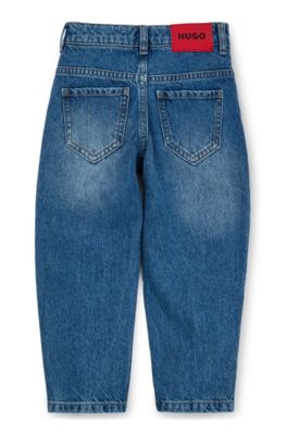 Kids' blue loose-fit jeans in stretch denim, Blue