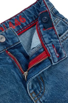 Kids' blue loose-fit jeans in stretch denim, Blue