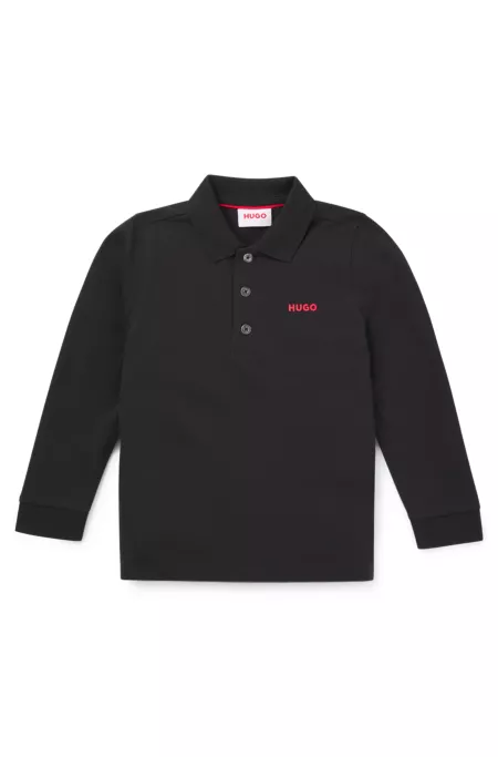 Kids' long-sleeved polo shirt with logo print