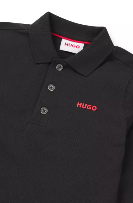 Kids' long-sleeved polo shirt with logo print