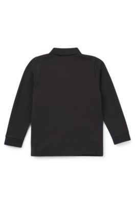 Kids' long-sleeved polo shirt with logo print, Black