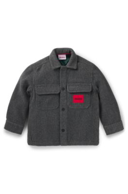 Kids' overshirt in felt fabric with red logo label, Patterned