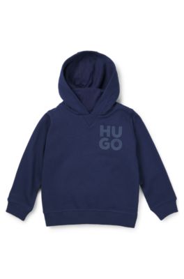 Sudadera para ni&ntilde;os en algod&oacute;n con capucha y detalle de logo apilado, Azul oscuro