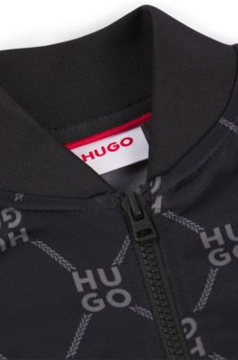 Kids' zip-up jacket with stacked-logo print, Black