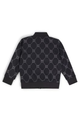 Kids' zip-up jacket with stacked-logo print, Black
