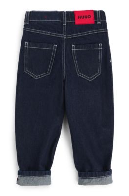 Kids' loose-fit jeans in blue rinse-washed denim, Dark Blue