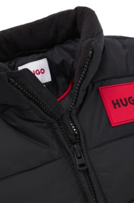 Chaqueta acolchada repelente al agua con capucha oculta para ni&ntilde;os, Negro