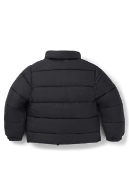 Kids' water-repellent puffer jacket with hidden hood, Black