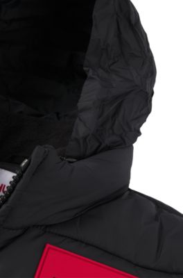 Kids' water-repellent puffer jacket with hidden hood, Black