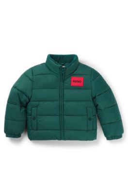 Chaqueta acolchada repelente al agua con capucha oculta para ni&ntilde;os, Verde