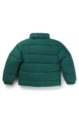 Kids' water-repellent puffer jacket with hidden hood, Green