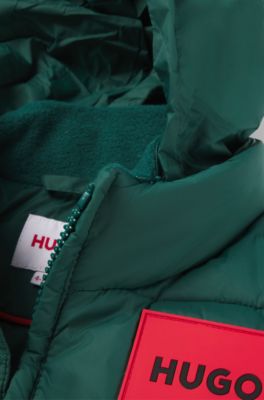 Kids' water-repellent puffer jacket with hidden hood, Green