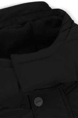 Kids' long-length puffer jacket with red logo label, Black