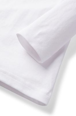 Kids' long-sleeved cotton T-shirt with glitter-effect logo, White