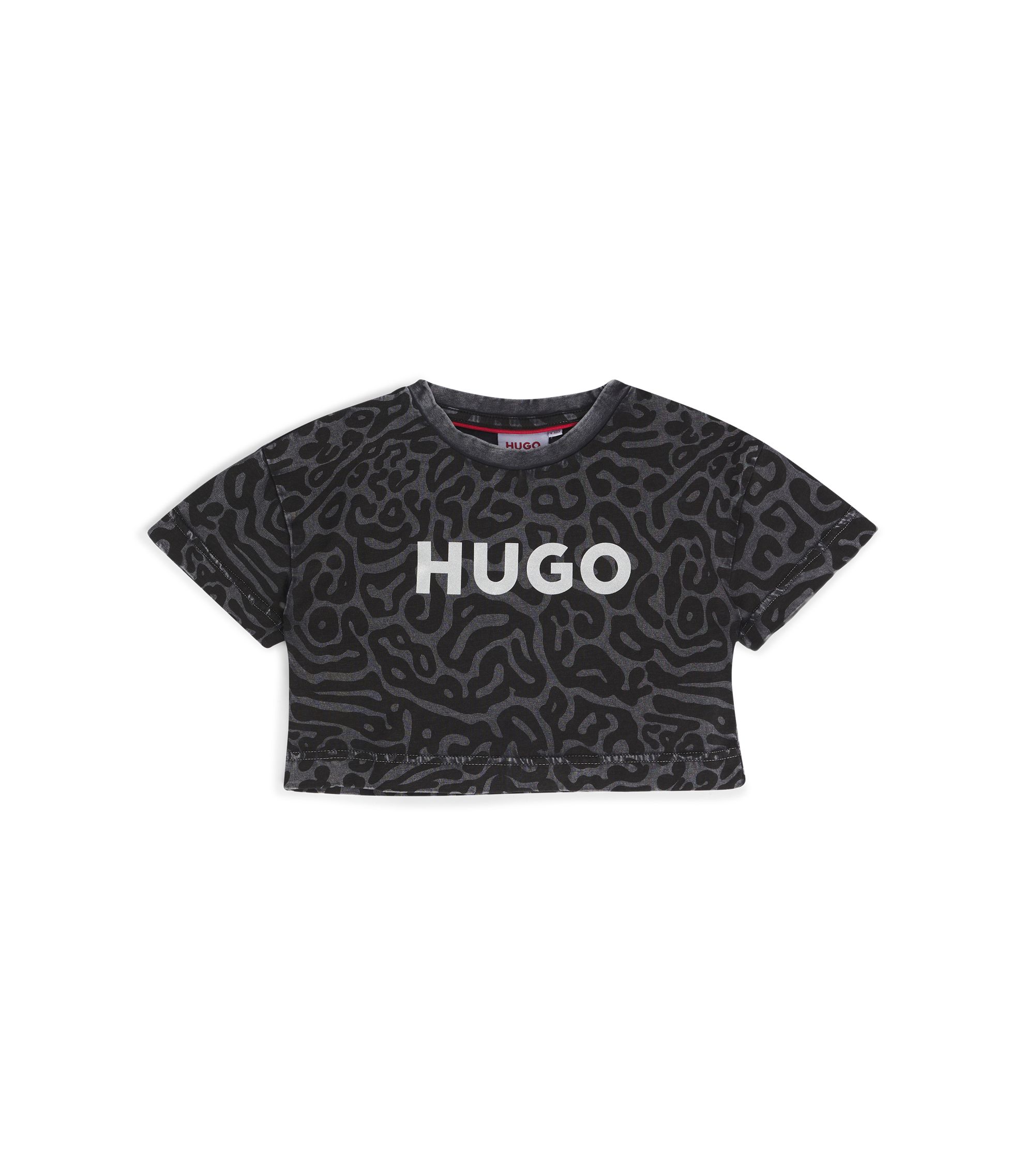 Kids' cheetah-print T-shirt in cotton with lustrous logo