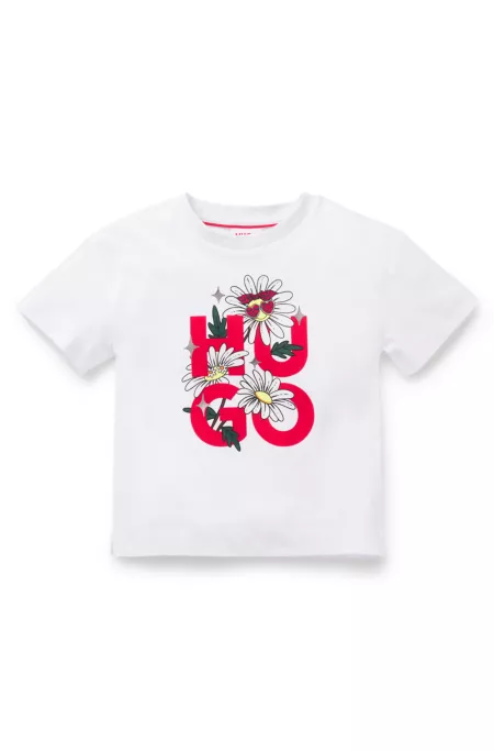 Kids T-shirt in cotton with floral stacked-logo print