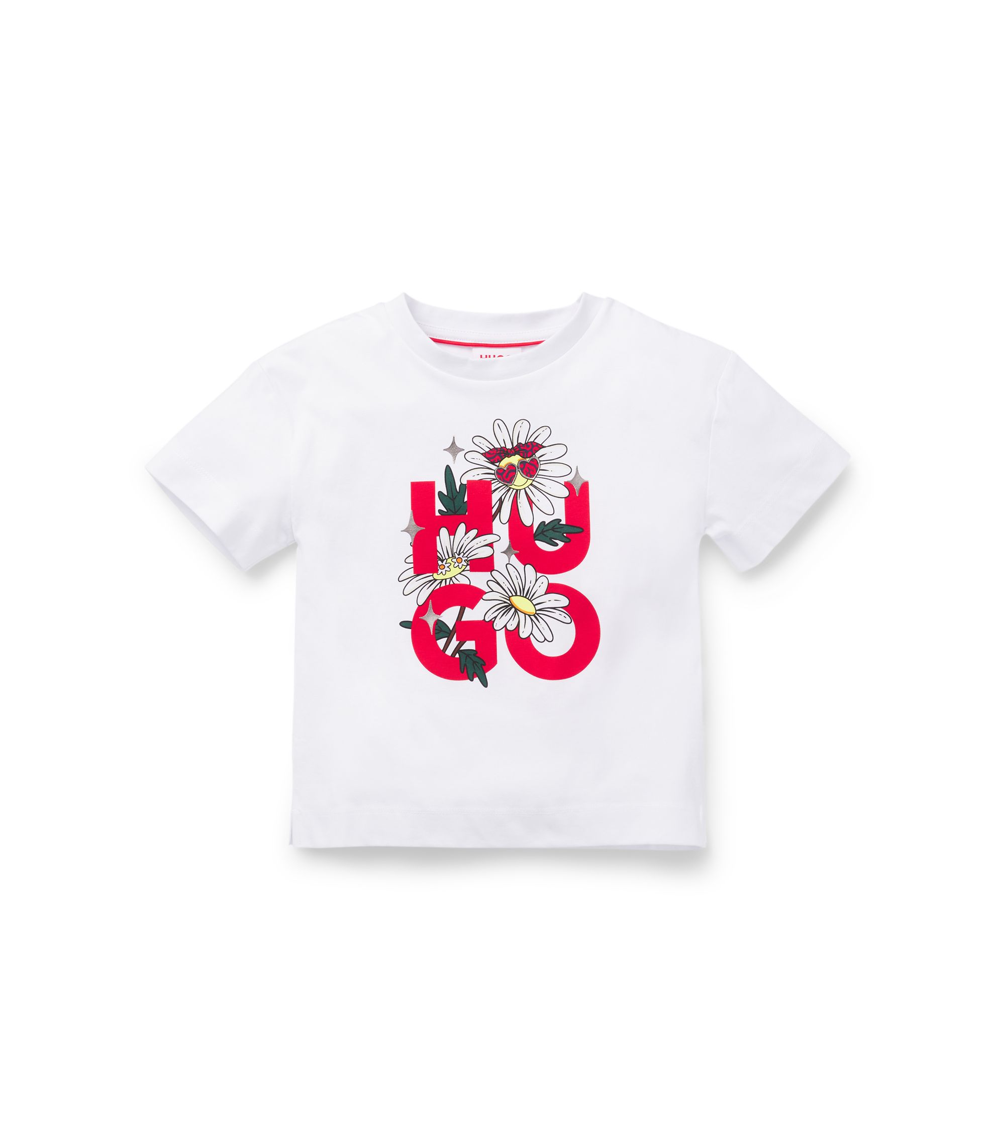Kids T-shirt in cotton with floral stacked-logo print