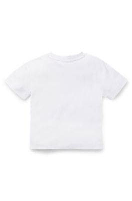 Camiseta de algod&oacute;n para ni&ntilde;os con logo apilado floral estampado, Blanco