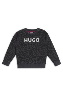 Kids' cheetah-print sweatshirt with rear zip, Black