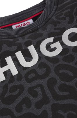Sudadera para ni&ntilde;os con estampado de guepardo y cremallera trasera, Negro
