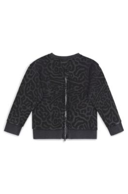 Kids' cheetah-print sweatshirt with rear zip, Black