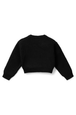 Kids' cropped sweater with studded logo, Black