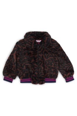 Kids' faux-fur jacket with cheetah print, Dark Brown