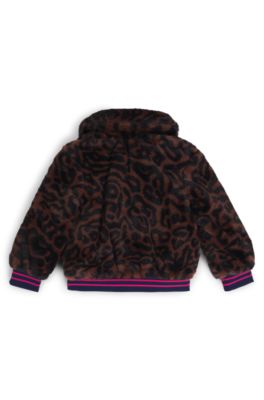 Kids' faux-fur jacket with cheetah print, Dark Brown