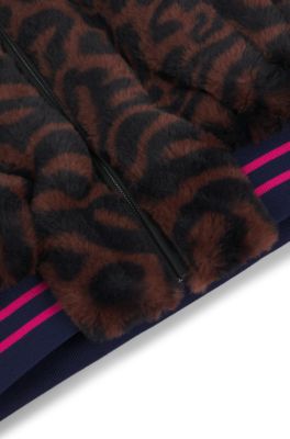 Kids' faux-fur jacket with cheetah print, Dark Brown