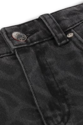 Kids' relaxed-fit jeans in cheetah-print denim, Dark Grey