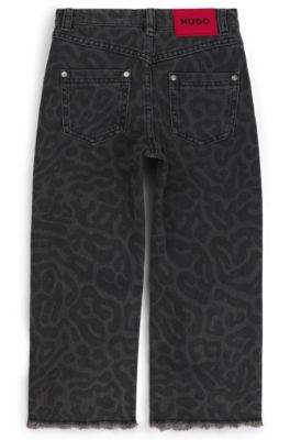 Kids' relaxed-fit jeans in cheetah-print denim, Dark Grey