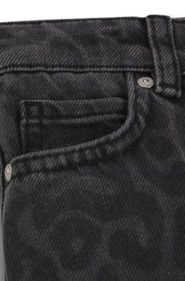 Kids' relaxed-fit jeans in cheetah-print denim, Dark Grey